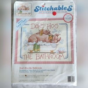 Dimensions Stitchables DON'T HOG THE BATHROOM Cross Stitch Kit 10X8 frame Sealed